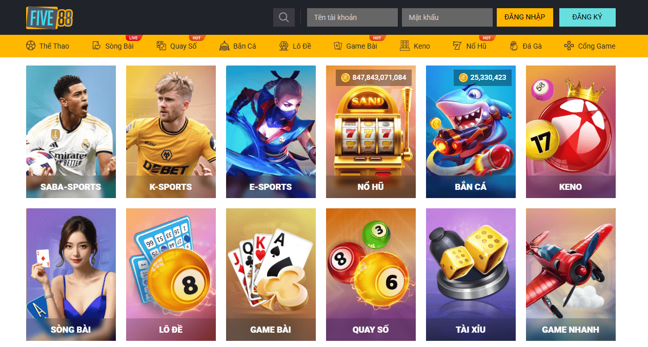 Điểm qua những sảnh game hấp dẫn có tại FIVE88