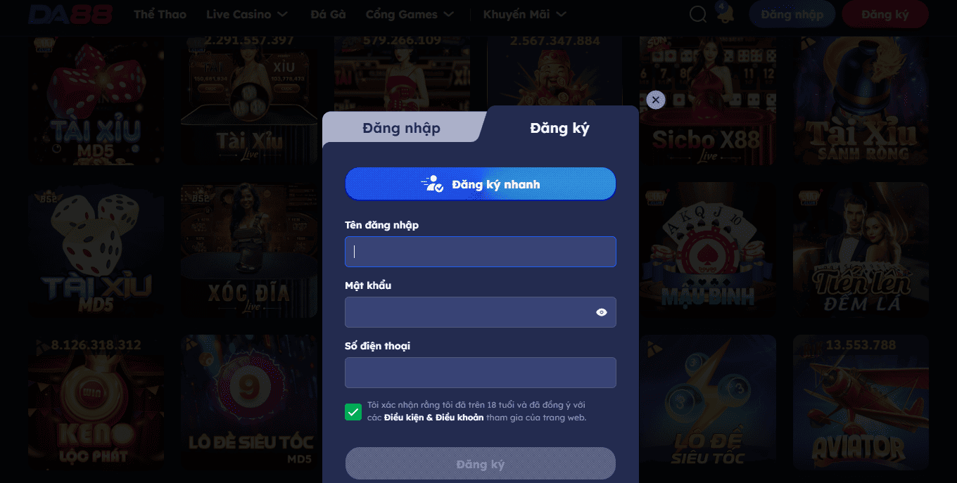 Hướng dẫn cách tham gia chơi tại DA88